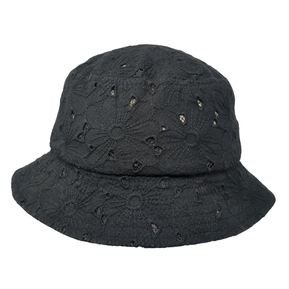 C.C Bucket Hat Black One Size Lightweight Floral Eyelet Blank Polycotton